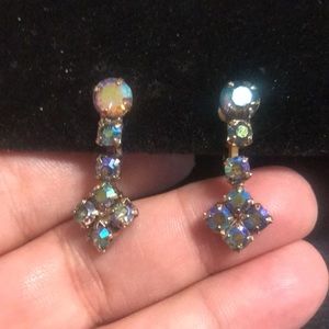 Vintage Irredesent stone earrings screw back